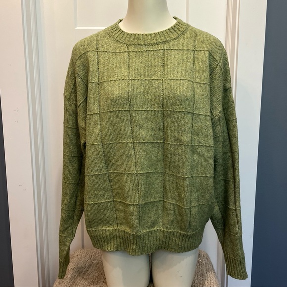 La Miel Long Sleeve Knit Windowpane Checked Crew Neck Sweater Women’s Sz L Green - Picture 1 of 7